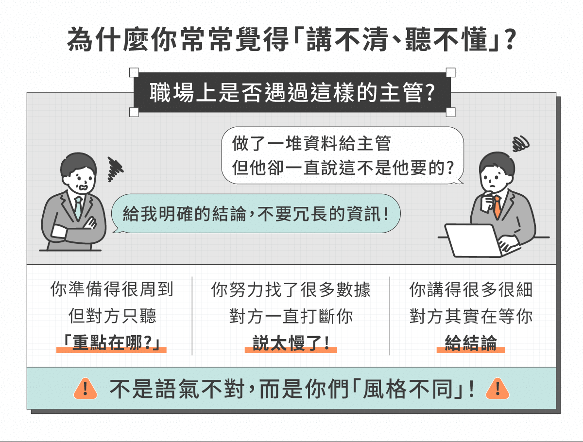 搞懂風格差異，就能停止誤會，讓主管與同事都聽得懂你